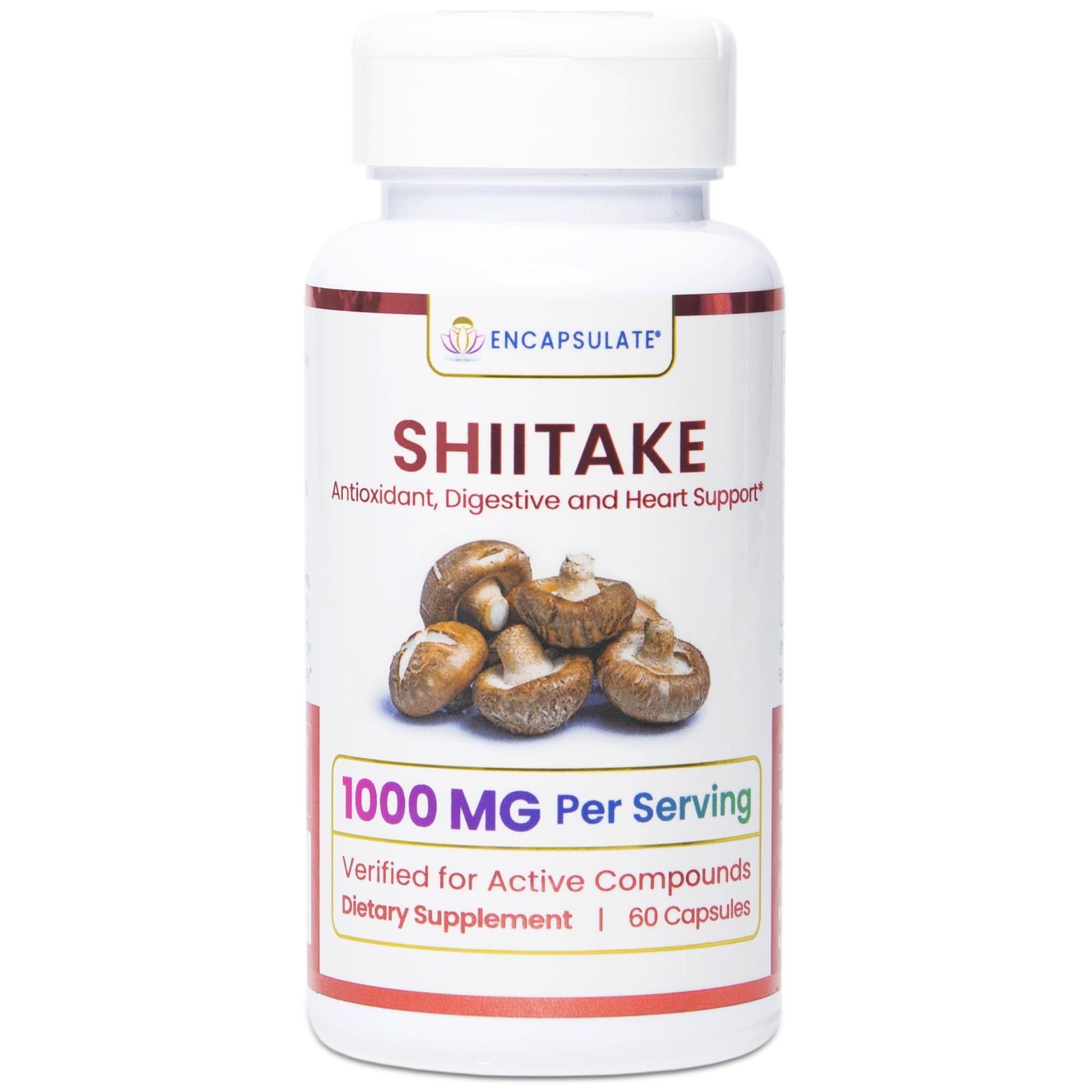 ENCAPSULATE Shiitake Capsule 1000mg – Premium Organic Fruiting Body 1:1 Extract – Adaptogen Mushroom Supplement for Heart Health, Vitality & Immune Support – Lab Tested, Vegan & Non-GMO, 60 Count