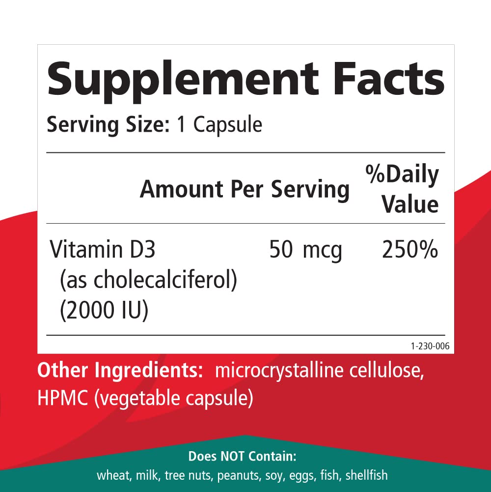 PURE ESSENCE LABS Vitamin D 2000 IU Capsule, 30 Capsules