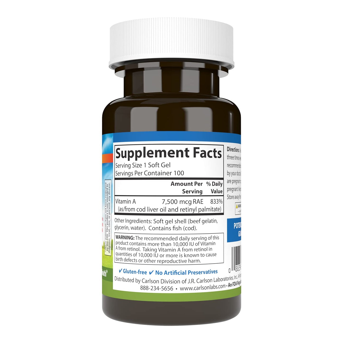 Carlson Vitamin A 25000 IU (7500 mcg RAE) Softgels, 100 count