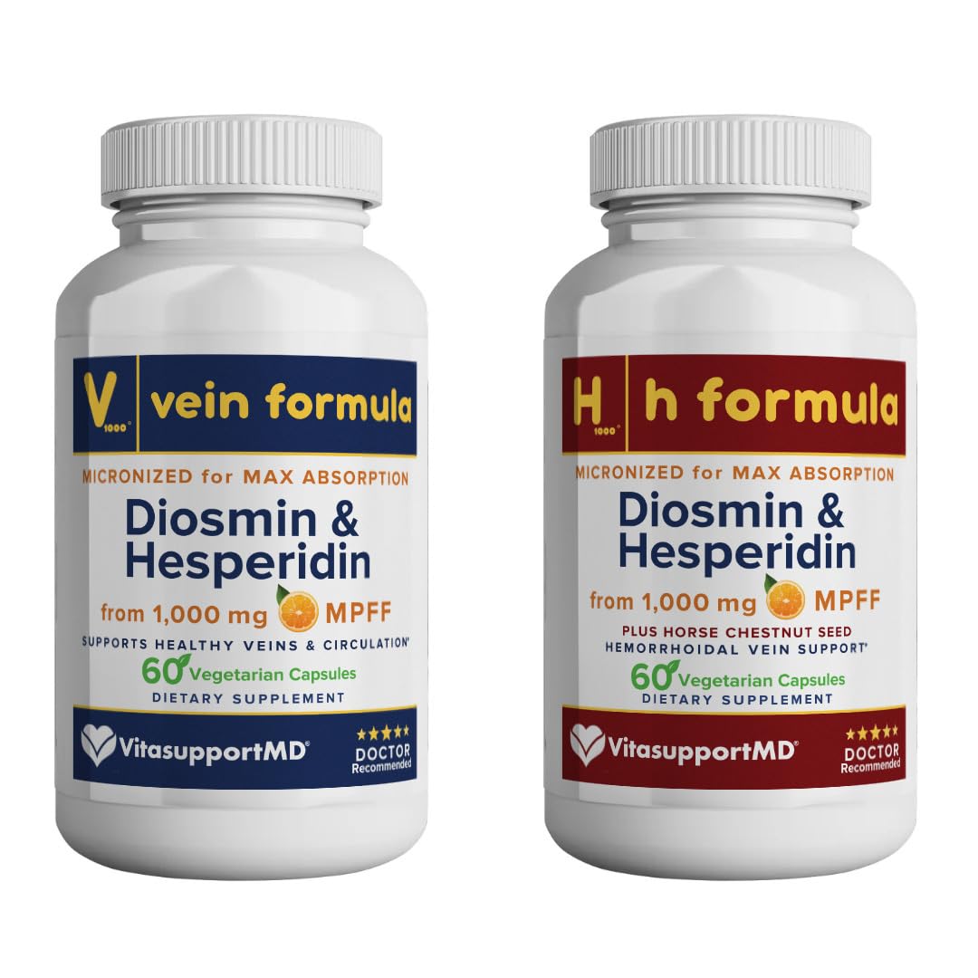 VITASUPPORTMD Leg and Hemorrhoidal Vein Support Bundle with Diosmin Hesperidin 1000mg, Horse Chestnut Seed 300mg, Micronized Purified Flavonoid Fraction, Leg Circulation, Healthy Hemorrhoidal Veins, 120 Capsules