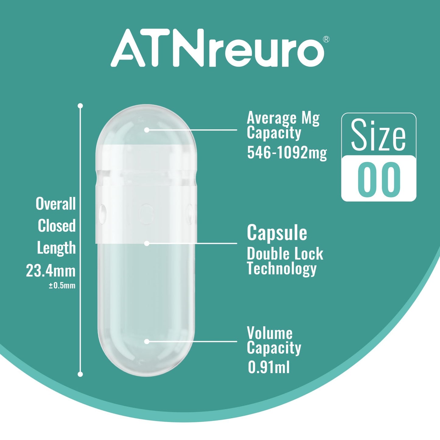 ATNreuro Vegan Separated Empty Capsules Size 00, 200 Count