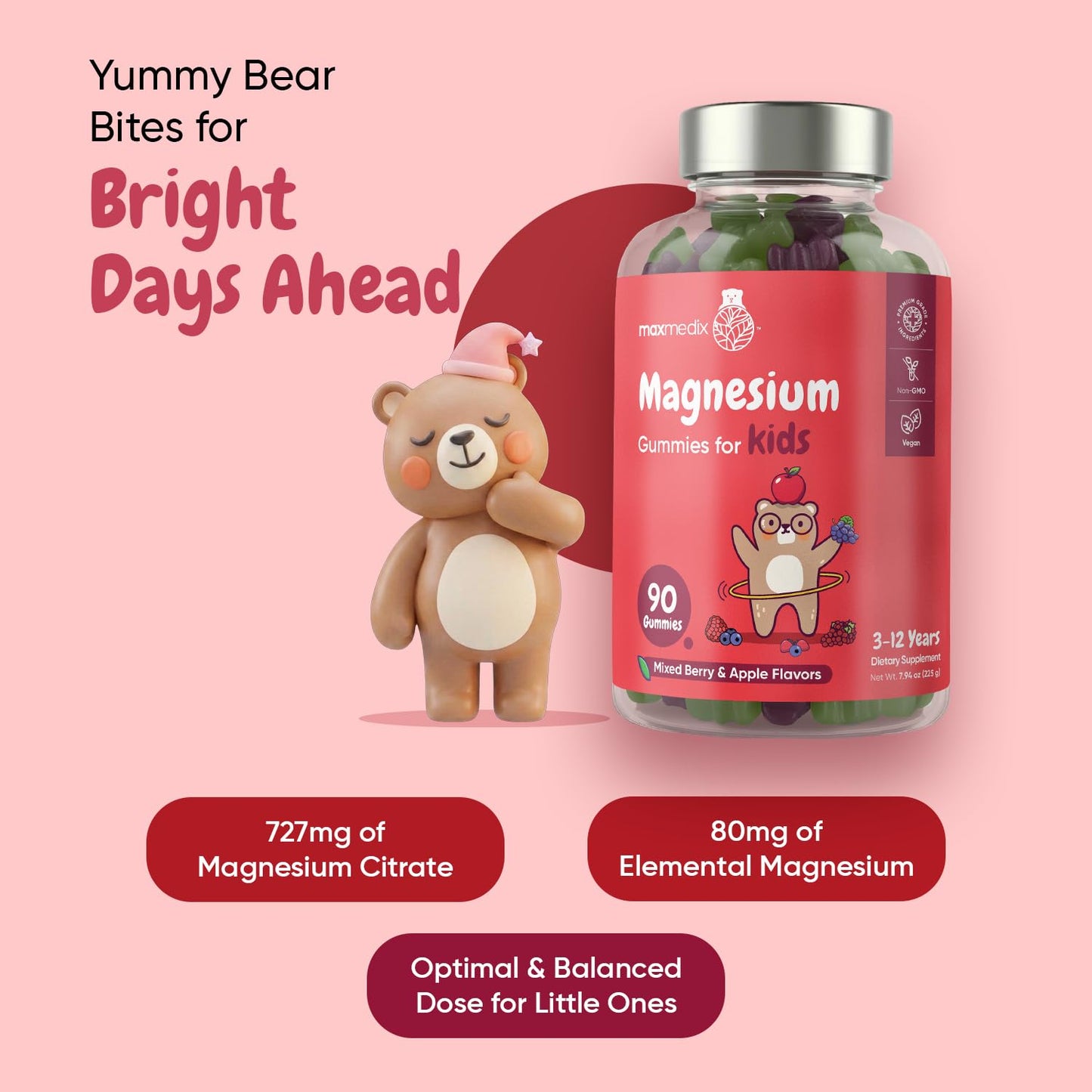 maxmedix Kids Magnesium Citrate Gummies 90 Count