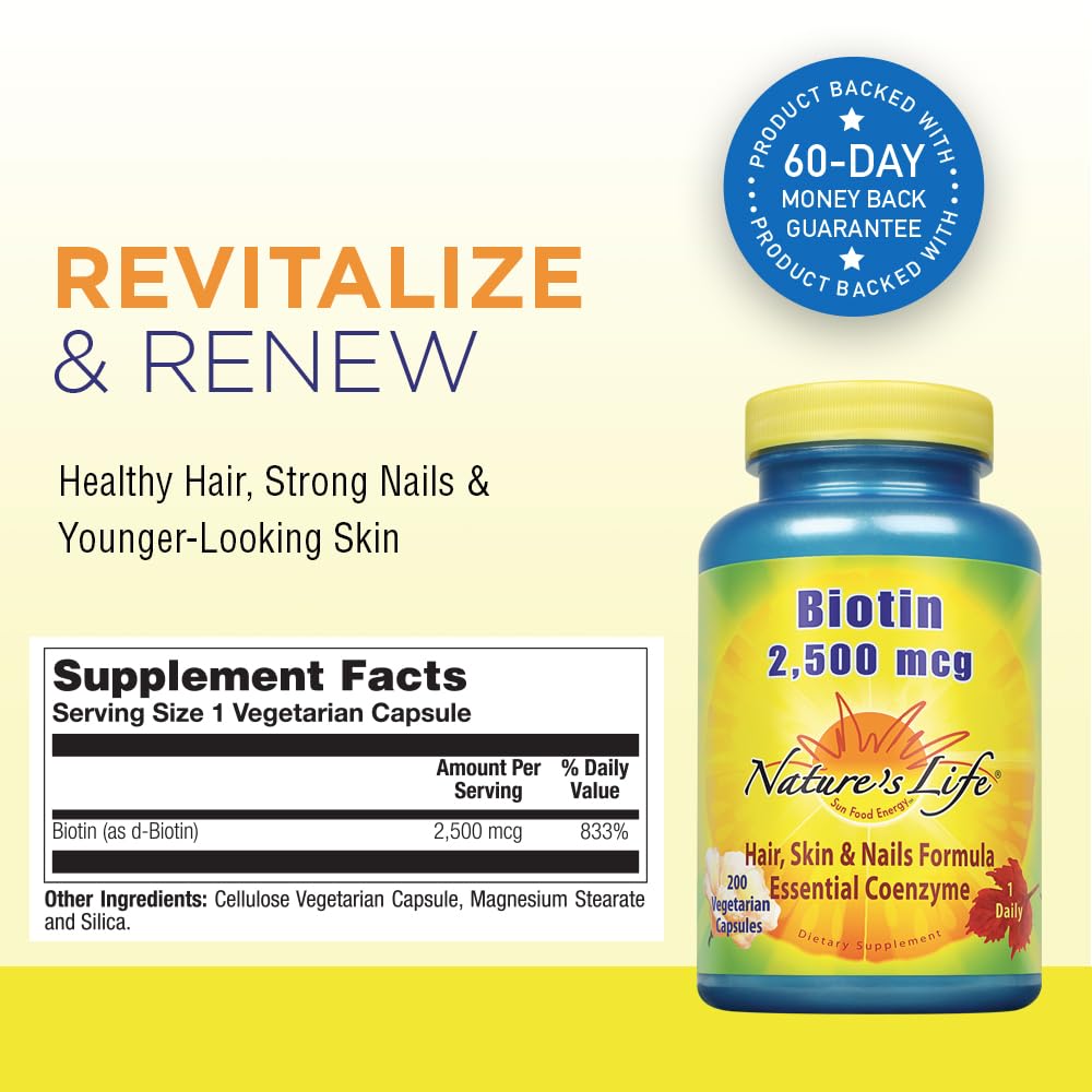 Nature's Life Biotin 2500mcg Capsule, 200 Count