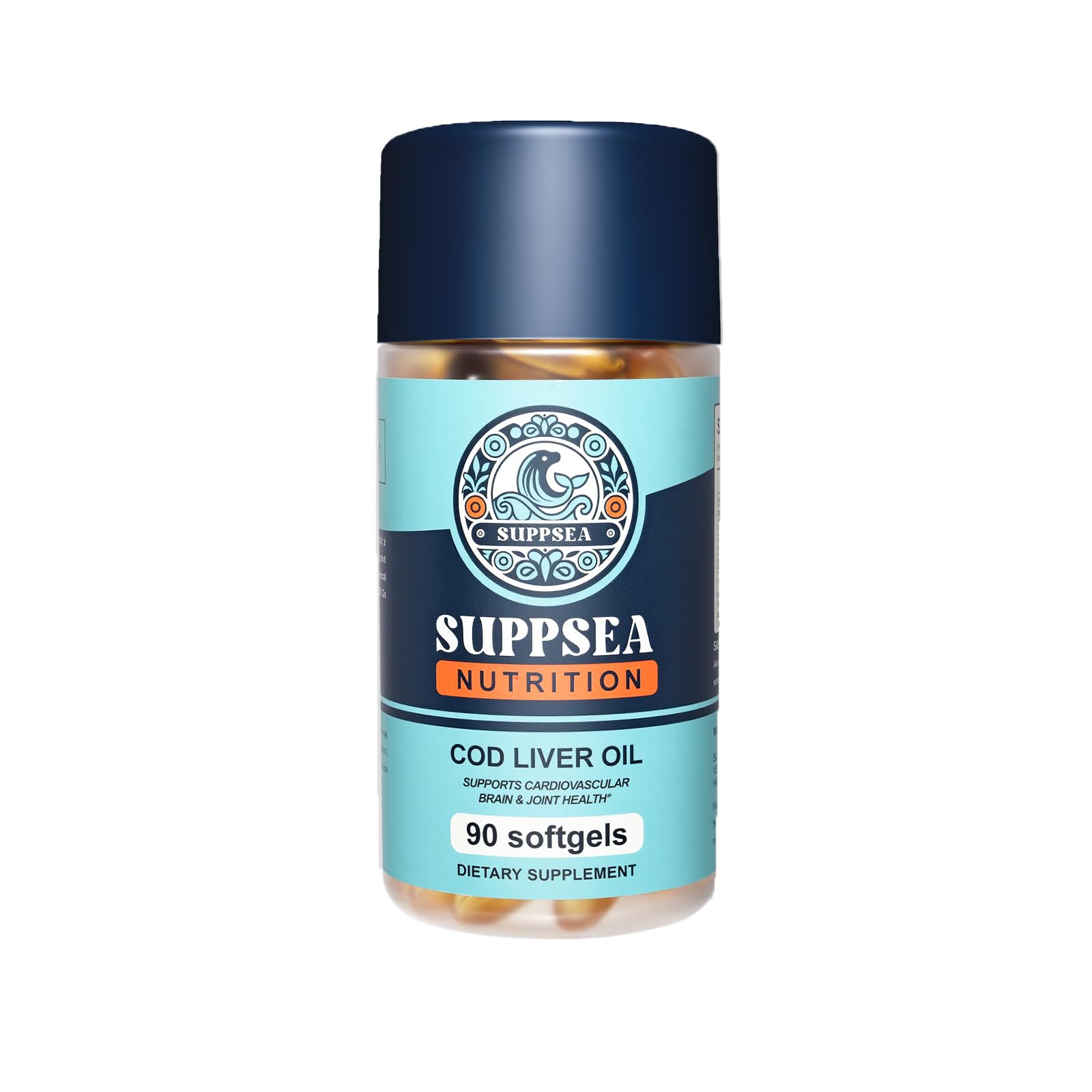 SUPPSEA Cod Liver Oil 2,000 mg with Vitamins A & D3, EPA, DHA, Extra Strength Softgels, 90 Count