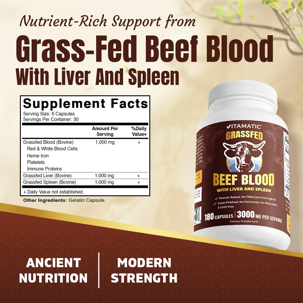 Vitamatic Grass Fed Beef Blood with Liver and Spleen 180 Capsules
