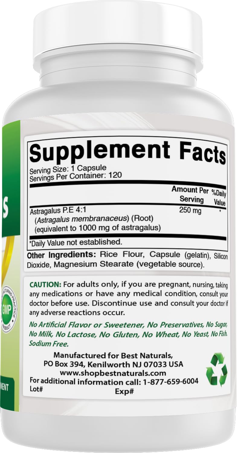 Best Naturals Astragalus Capsule, 1000 mg, 120 Count