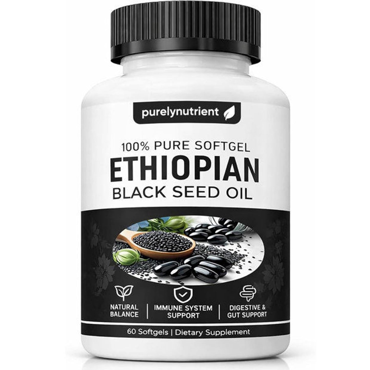 PURELYNUTRIENT Ethiopian Black Seed Oil Softgels, 60 Softgels