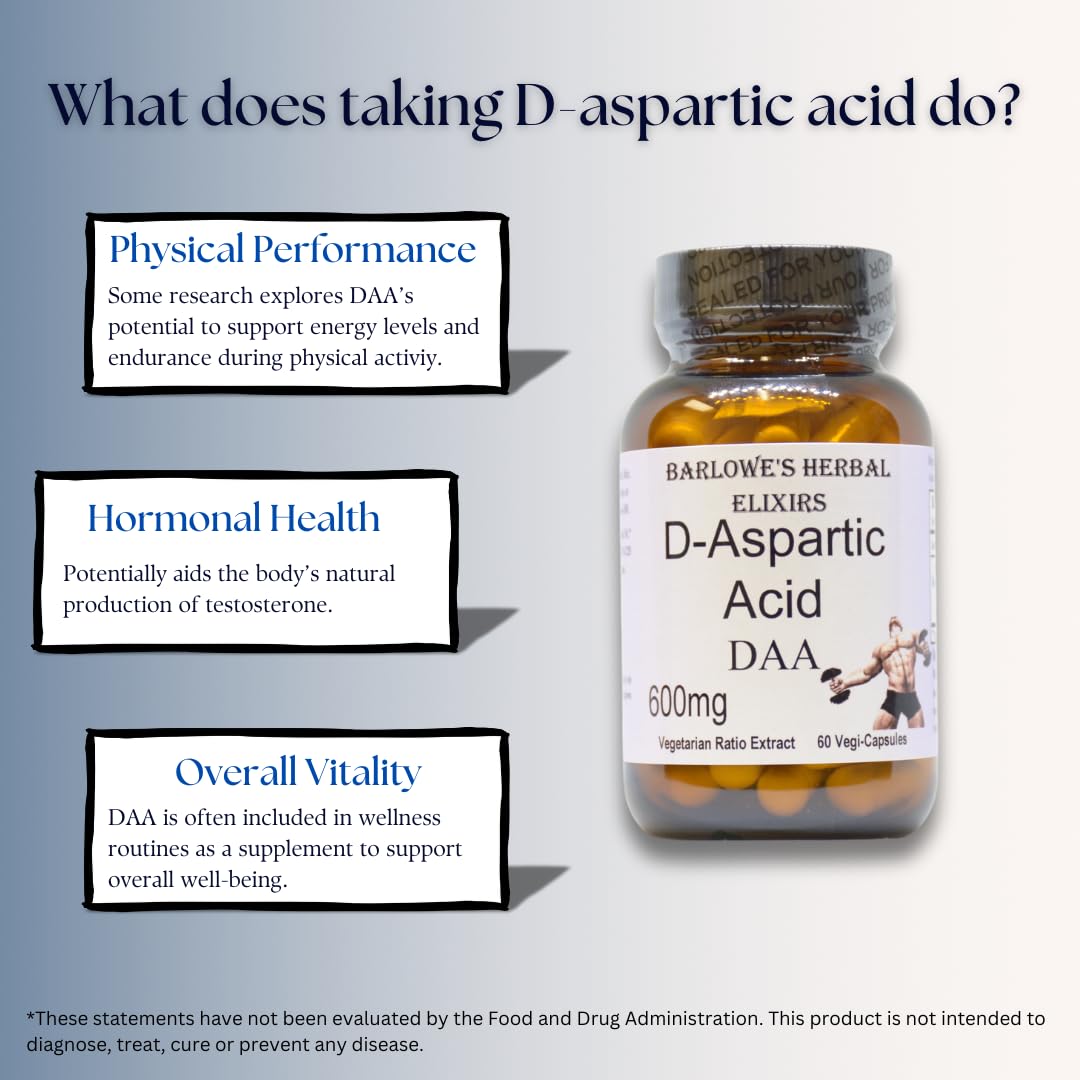 Barlowe's Herbal Elixirs D-Aspartic Acid Supplement Capsule, 60 Veggie Capsules