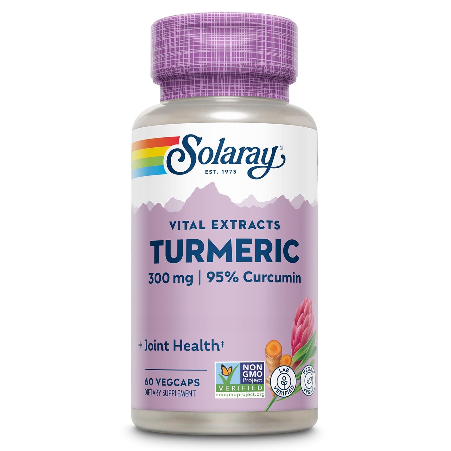 SOLARAY Turmeric Supplement 300 mg Turmeric Root Extract with 95% Curcumin Joint Support Capsules 60 Count