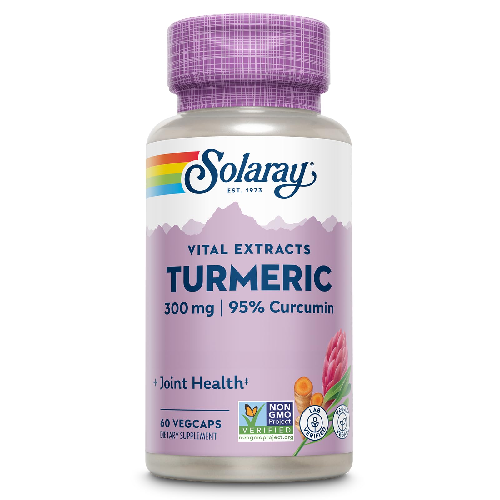 SOLARAY Turmeric Supplement 300 mg Turmeric Root Extract with 95% Curcumin Joint Support Capsules 60 Count