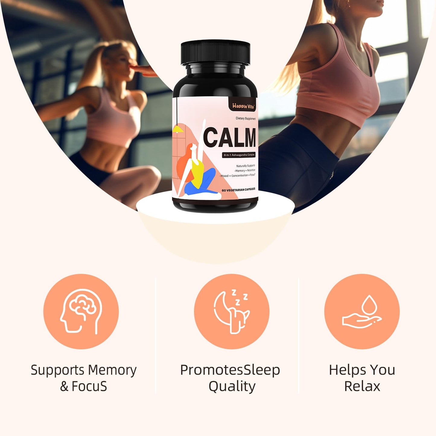 HappieVita Calm Ashwagandha Supplements, 60 Capsules
