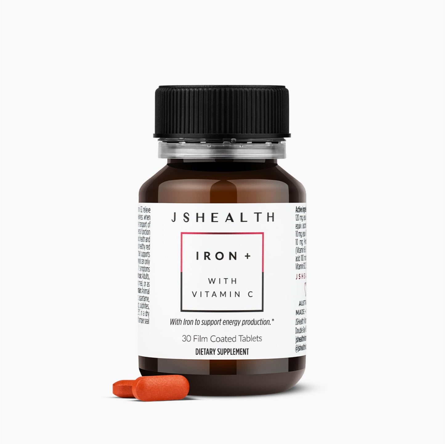 JSHealth Iron Supplement with Vitamin C 30 Tablets