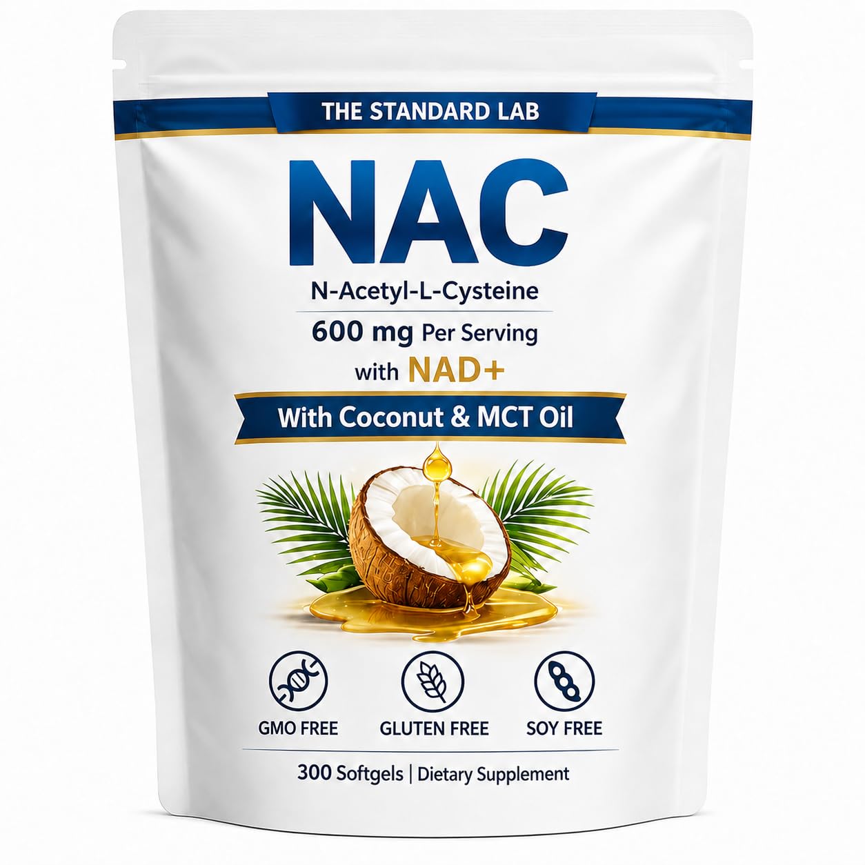 The standard lab NAC 600 mg Daily Formula, NAD & Coconut Oil Softgel 300