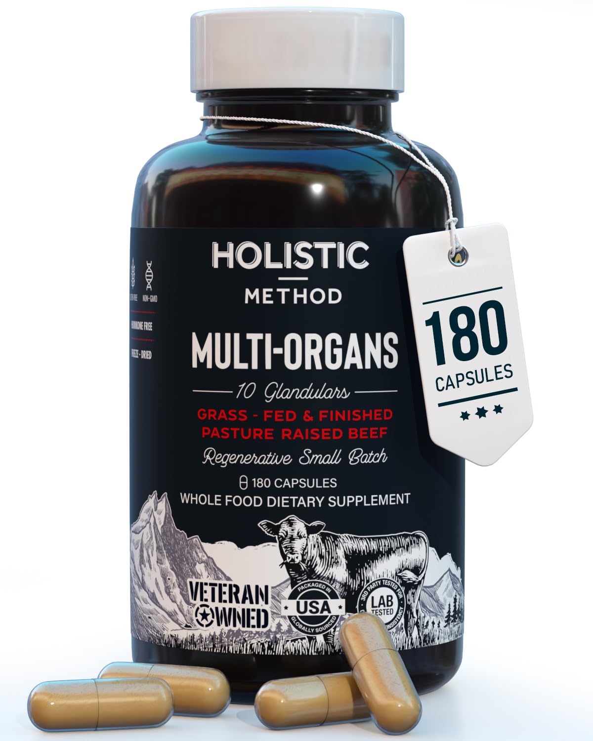 Carnivore Method Beef Organ Supplement Complex - 10 Carnivore Grass Fed Proprietary Blend of Liver, Marrow, Brain, Thymus, Spleen, Kidney, Colostrum, Heart, Pancreas, Gallbladder 180 Capsules