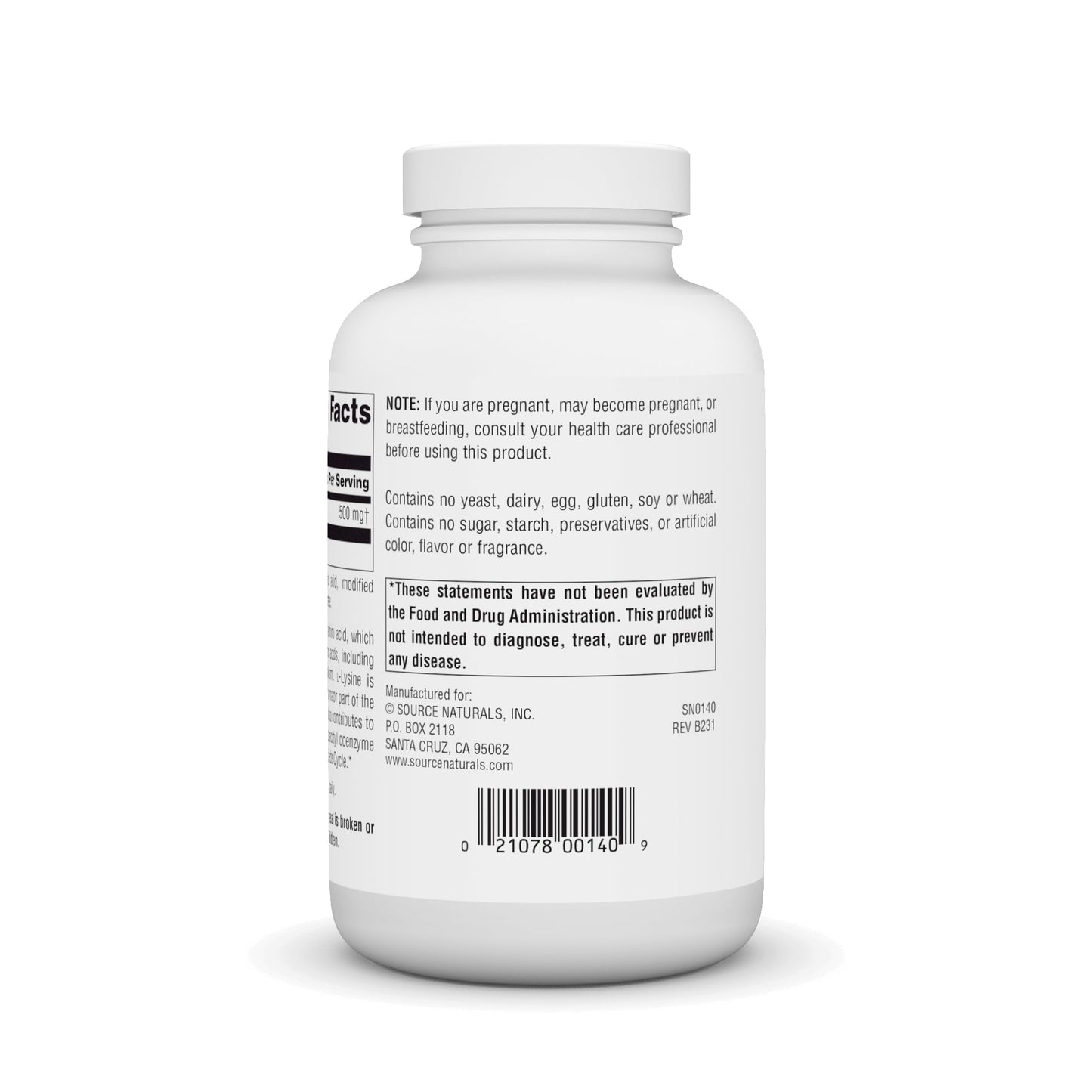 Source Naturals L-Lysine Free-Form 500 mg Tablets, 250 Count