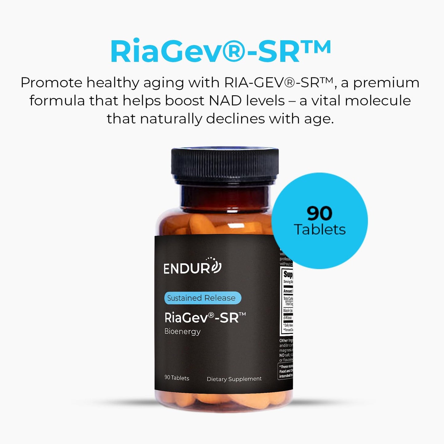 Endurance Products ENDUR-RIAGEV Ribose + B3 - SR (Sustained Release) NAD+ 600 mg, 90 Tablets