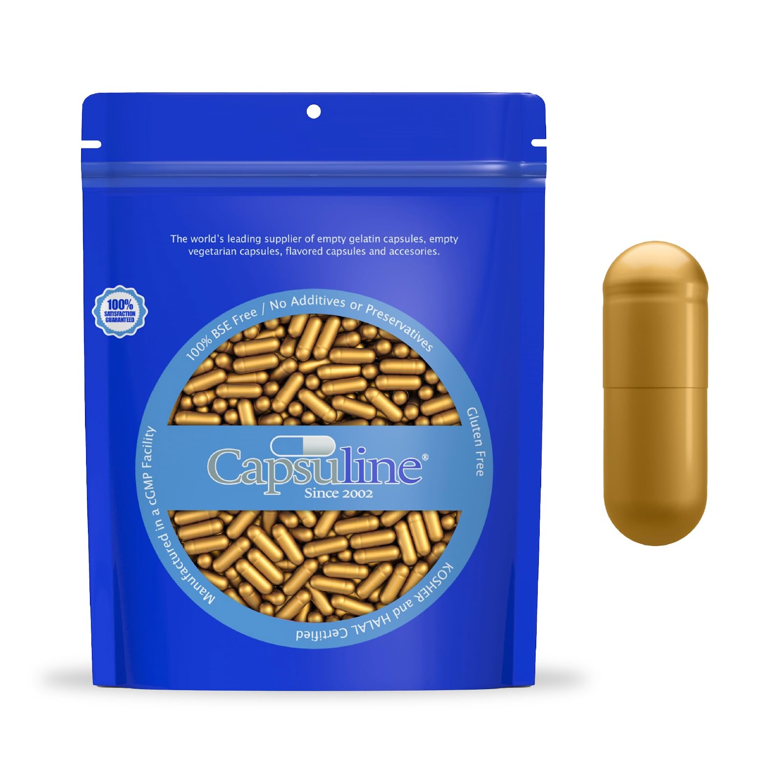 Capsuline Size 0 Gold Empty Gelatin Capsules, 1000 Count, Kosher and Halal Certified