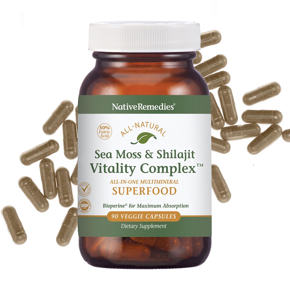 Native Remedies Sea Moss & Shilajit Complex - Natural Energy & Immune Blend with Irish Sea Moss Himalayan Shilajit Ashwagandha & Vitamin D3 - Daily Multimineral for Men & Women Capsules, 90 Count