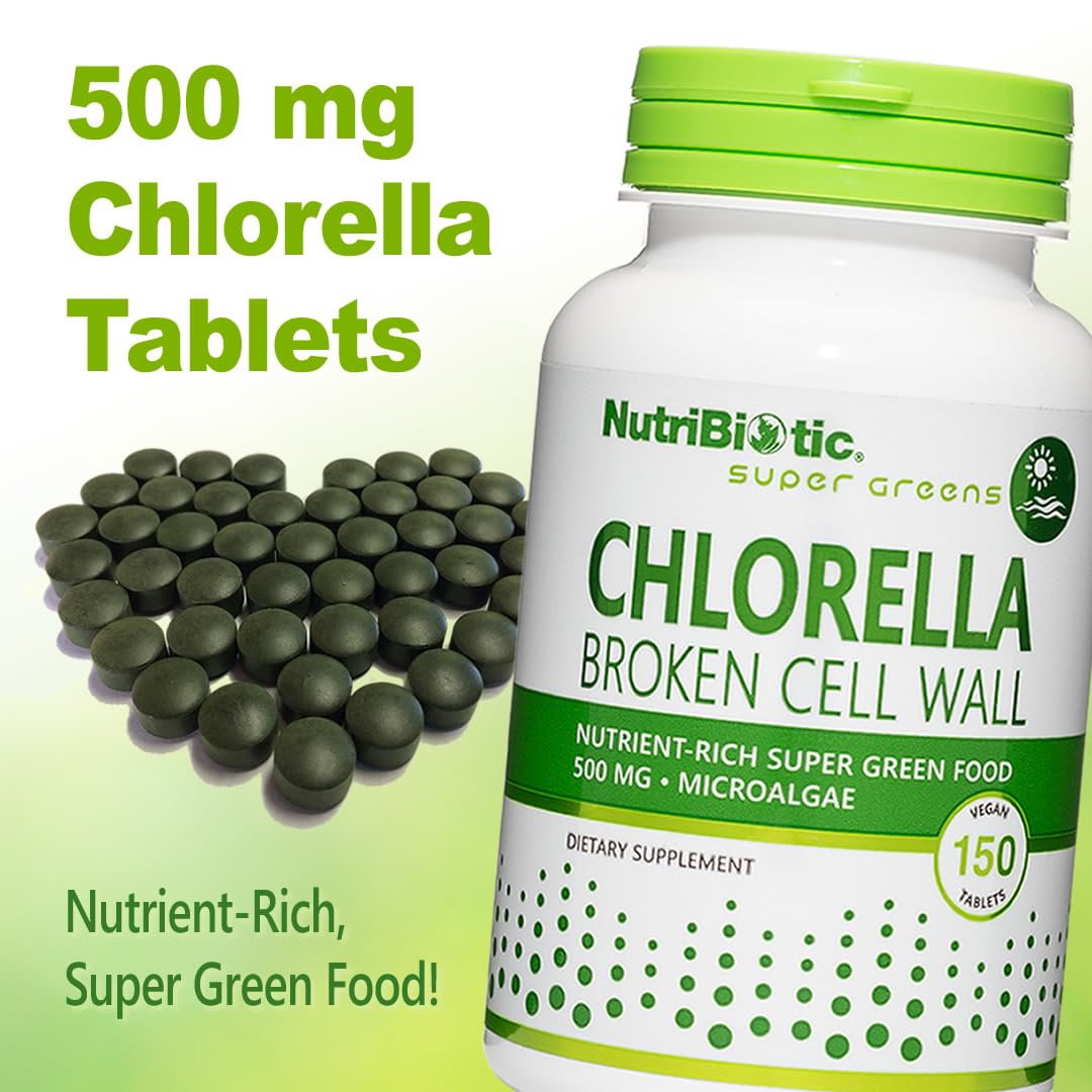 NutriBiotic Chlorella Super Green Food 500 mg Tablets, 150 Tablets