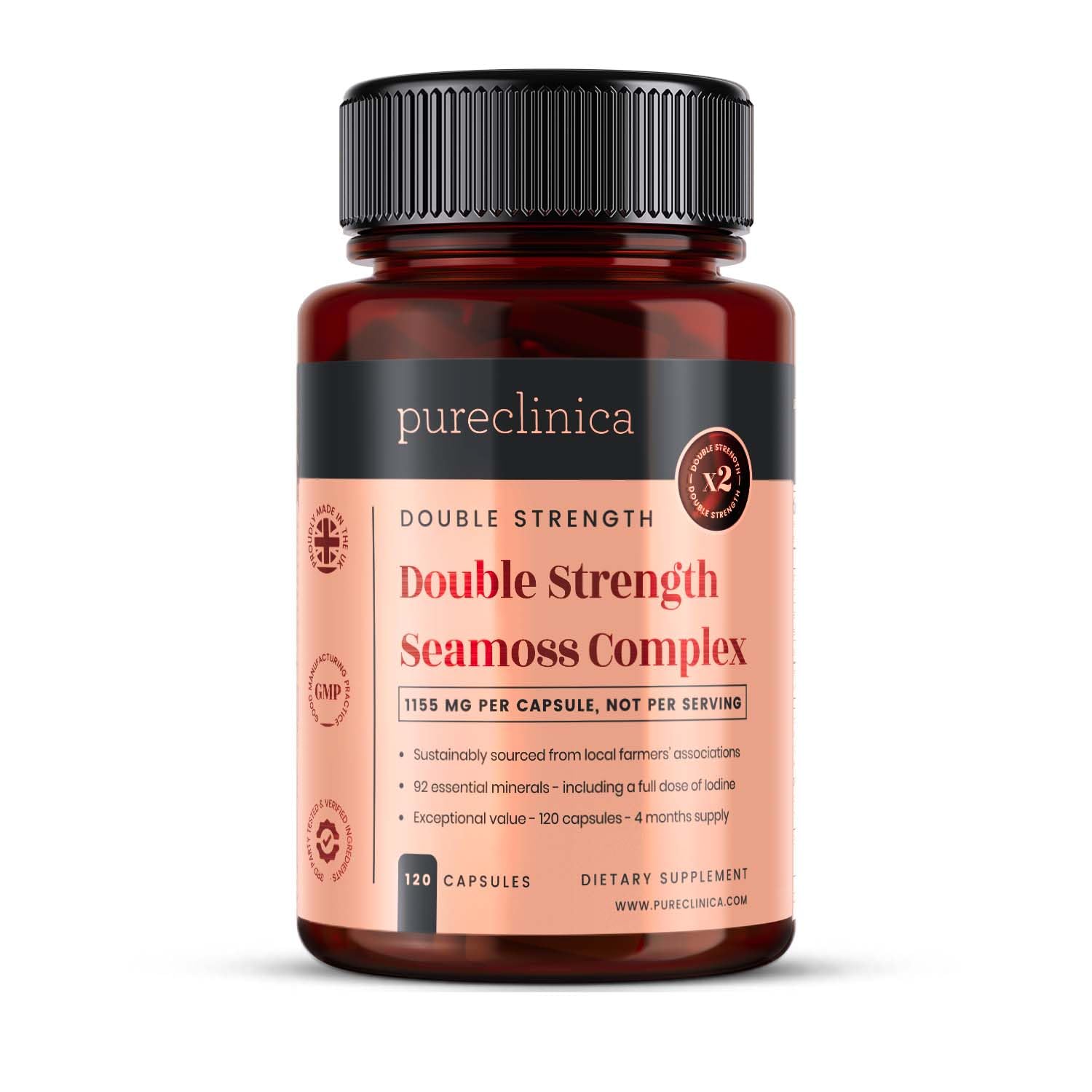 PureClinica Double Strength Seamoss Complex Capsules, 120 Count