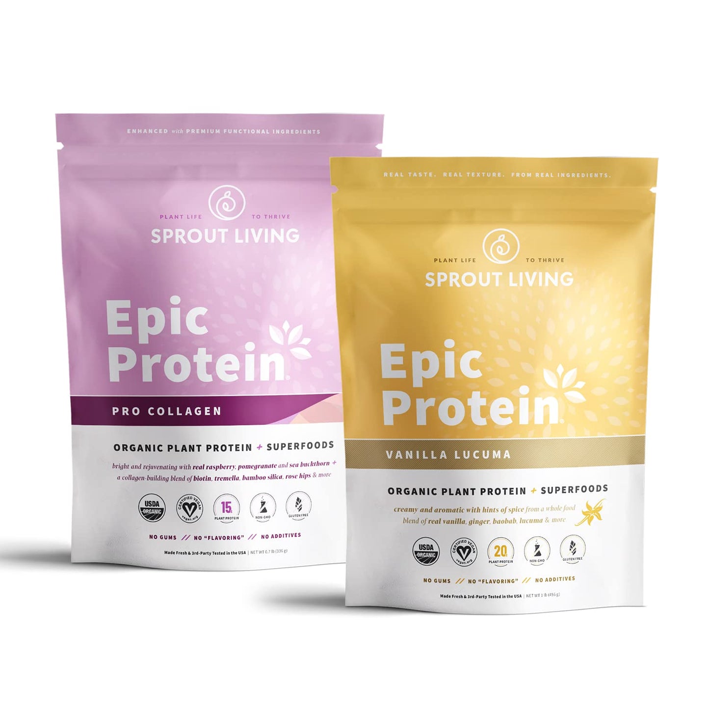Sprout Living Epic Protein Bundle Vanilla Lucuma & Pro Collagen Protein Powder, 2 Bundles