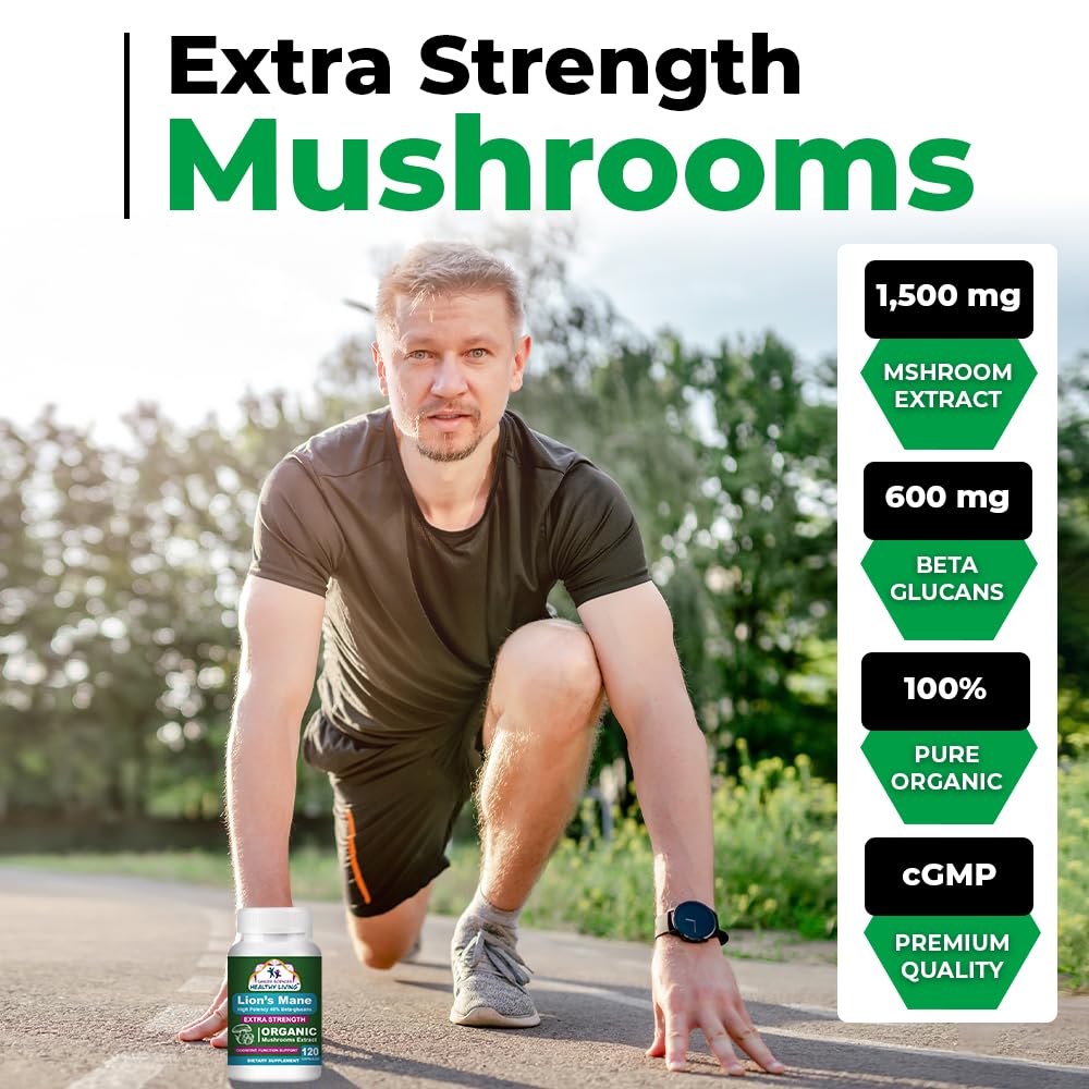 CANCER SCIENCES HEALTHY LIVING Organic Lions Mane Mushroom Supplement Capsule 120 Count