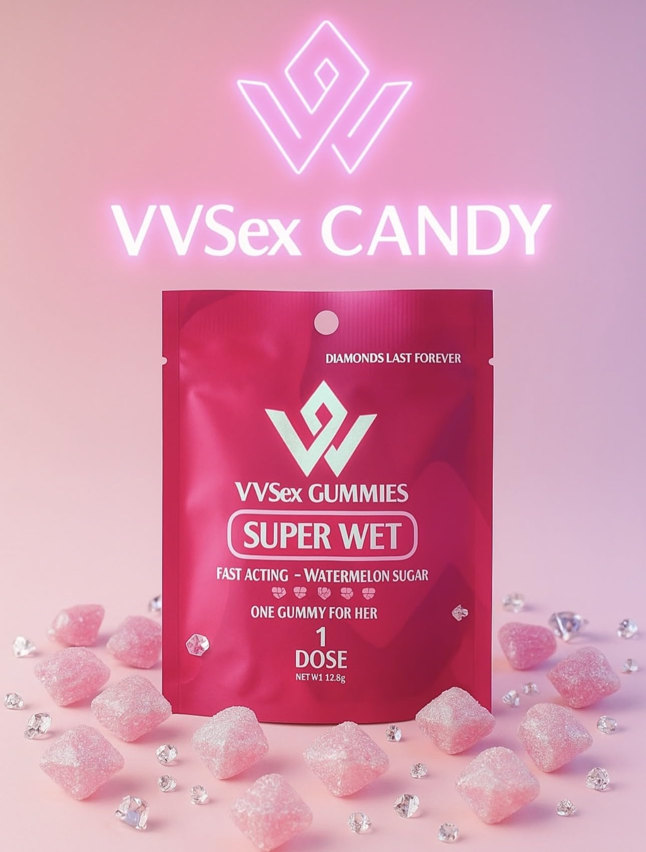 VVSEX GUMMIES Super Wet Watermelon Sugar Flavor Fast Acting Gummy, 4 Pack
