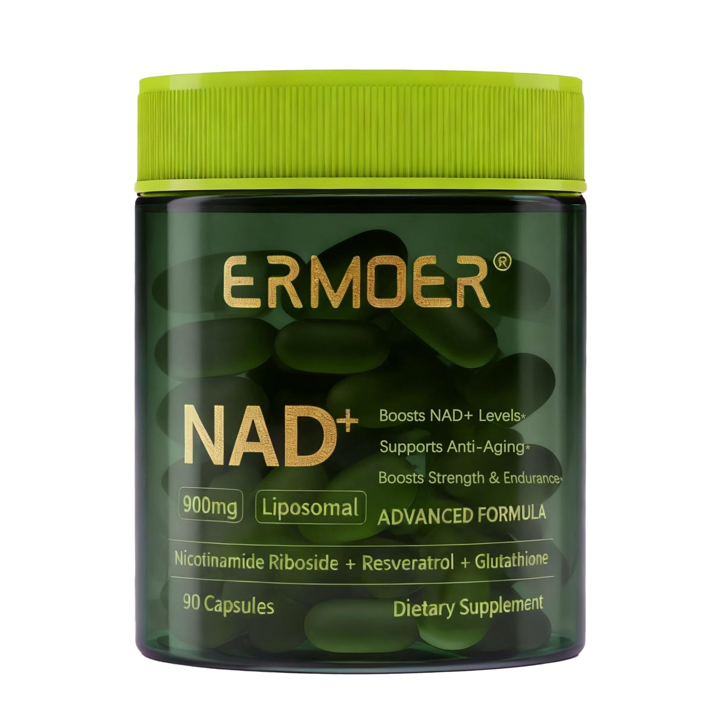ERMOER NAD Liposomal Nicotinamide Riboside with Resveratrol & Quercetin 900mg Chewable, 90 Count