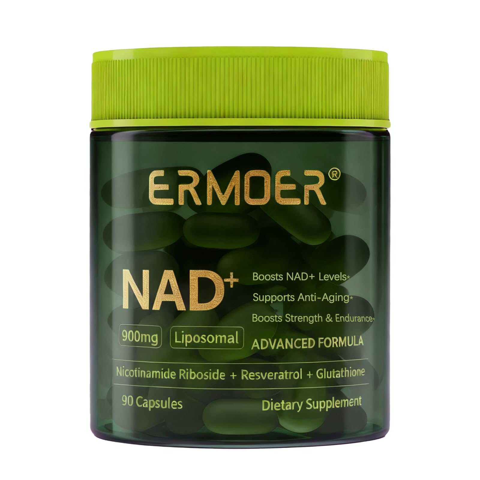 ERMOER NAD Liposomal Nicotinamide Riboside with Resveratrol & Quercetin 900mg Chewable, 90 Count