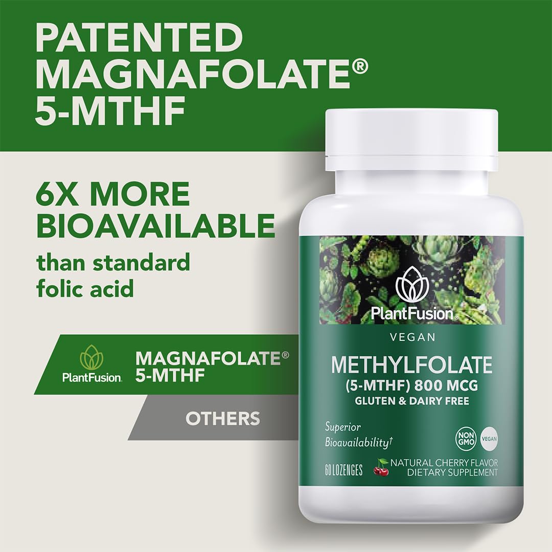 PlantFusion Vegan High Potency Methylfolate 5-MTHF Sublingual Lozenges, 60 Count