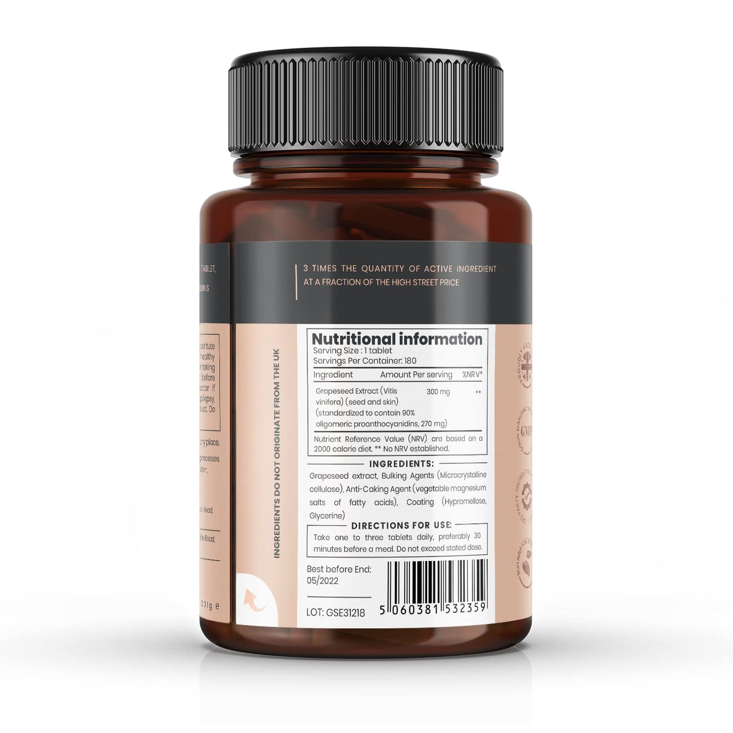 pureclinica Grape Seed Extract 300mg Tablet, 720 Count