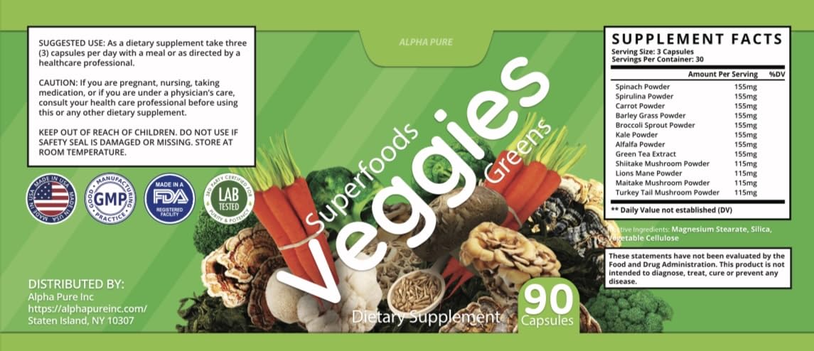 Alpha Pure Superfoods Greens & Veggies, Fruits and Reds Capsules 540 Capsules