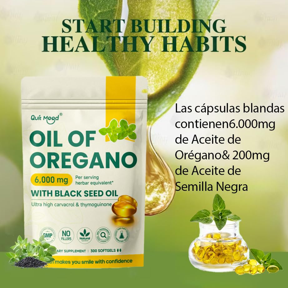 Quit mood Oil of Oregano with Black Seed Oil Softgels, 300 Count