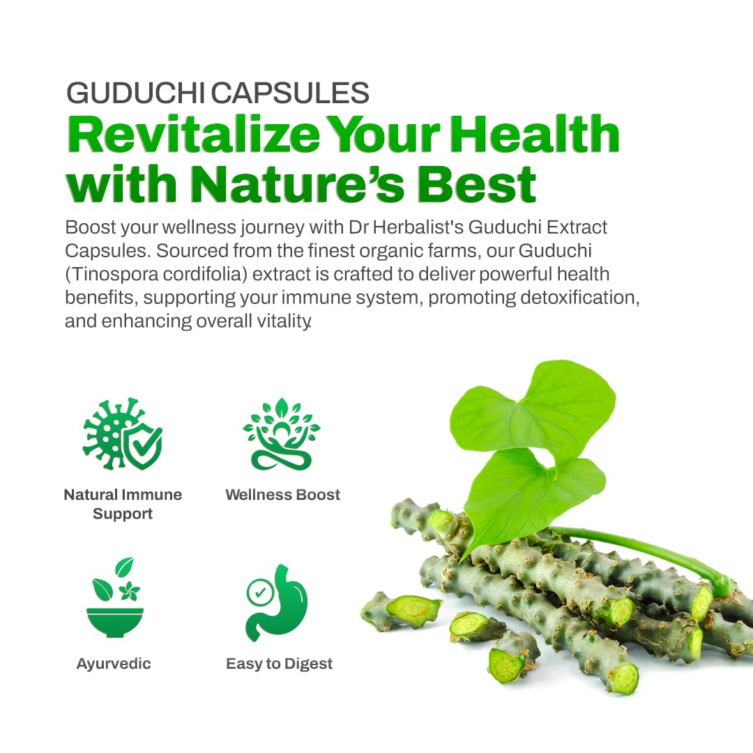 Dr. HERBALIST Guduchi Extract Capsules 350mg Tinospora cordifolia with tinosporin and giloin Supports Immune System Function & Healthy Stress Response* 60 Capsules