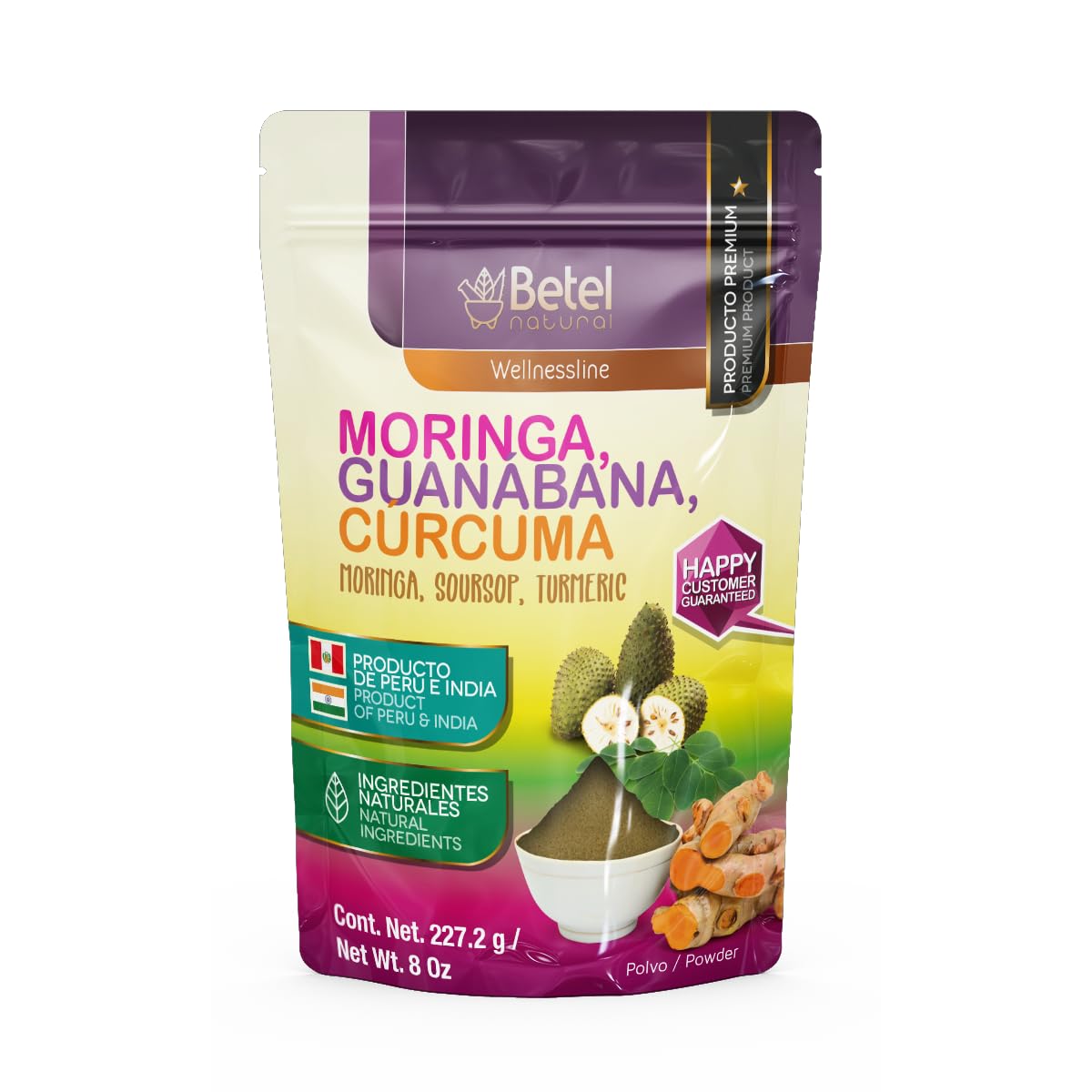 Betel Natural Moringa Guanabana and Curcuma Powder, 8 oz