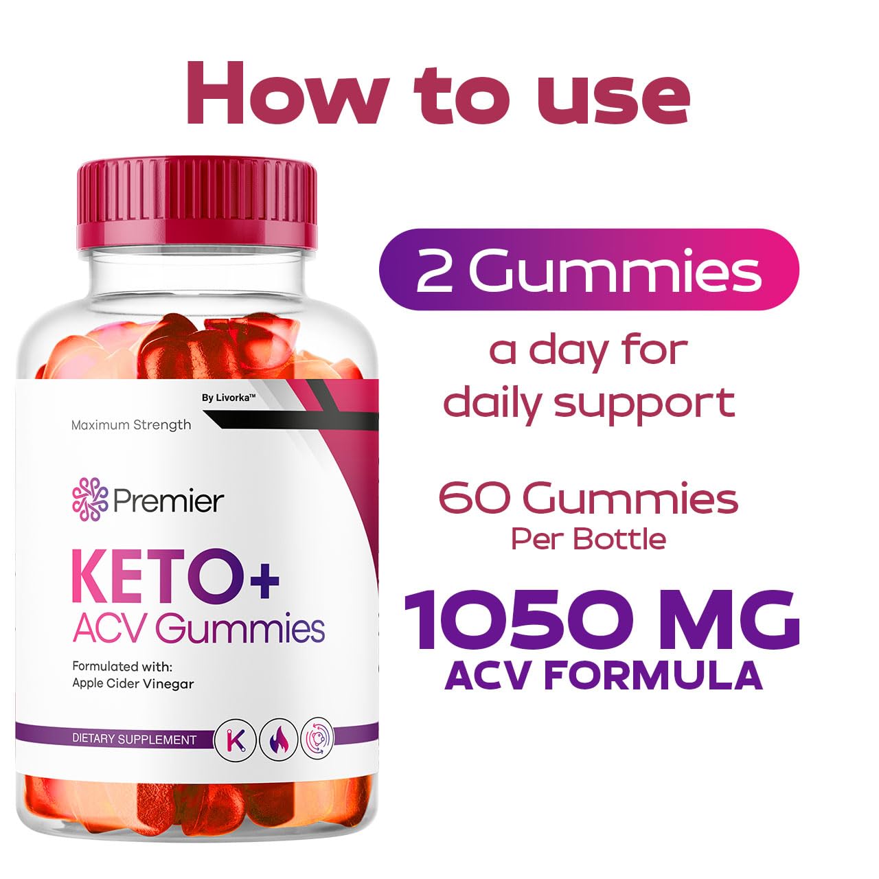LIVORKA Premier Keto Plus ACV Gummies for Weight Loss, 120 Gummies
