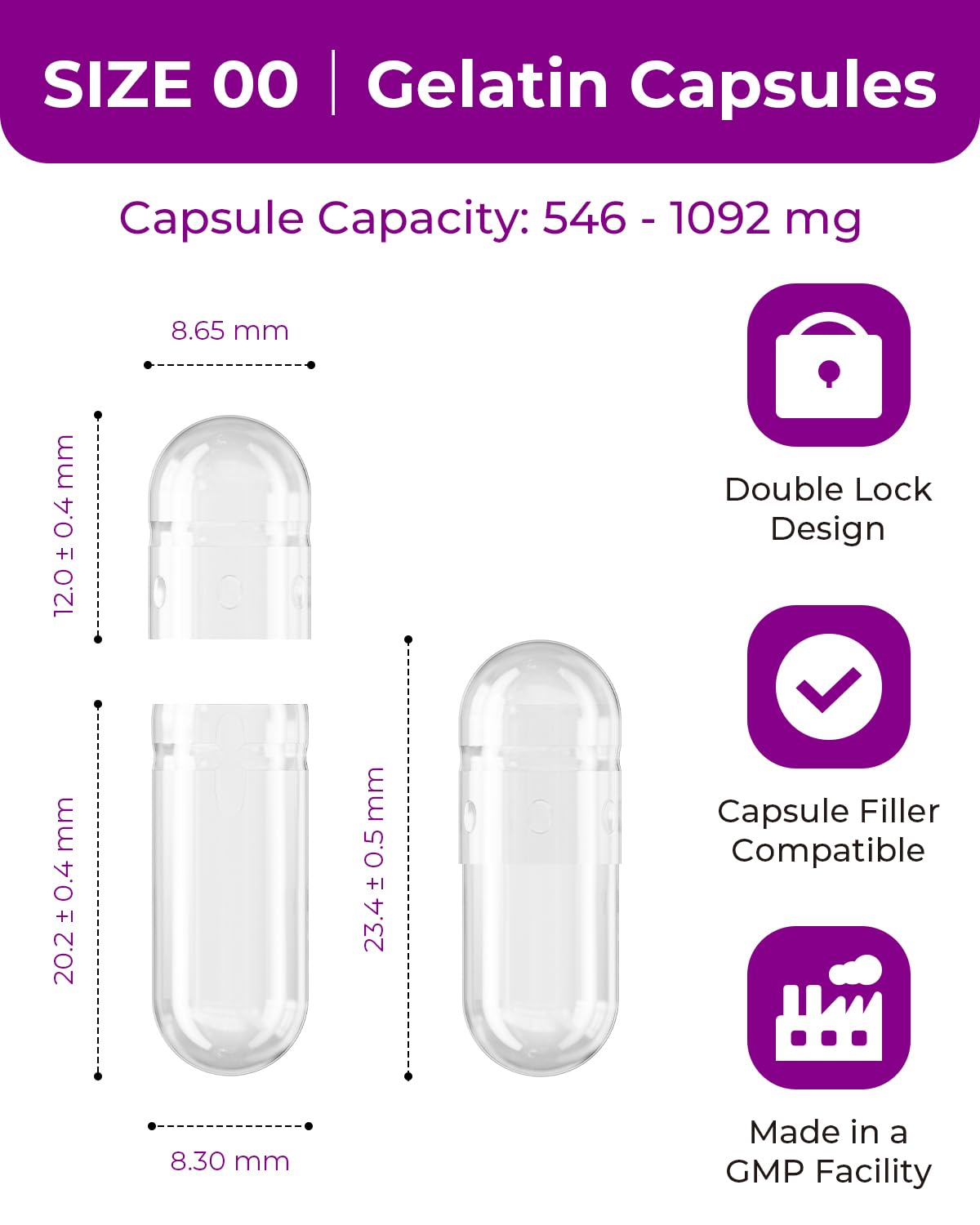 MéipaLien Empty Gelatin Capsules, 1000 Count Capsules
