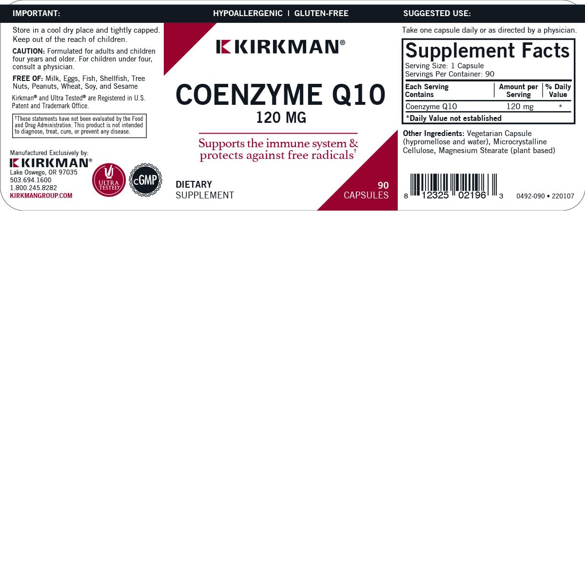Kirkman Coenzyme Q10 120 mg Capsules, 90 Count