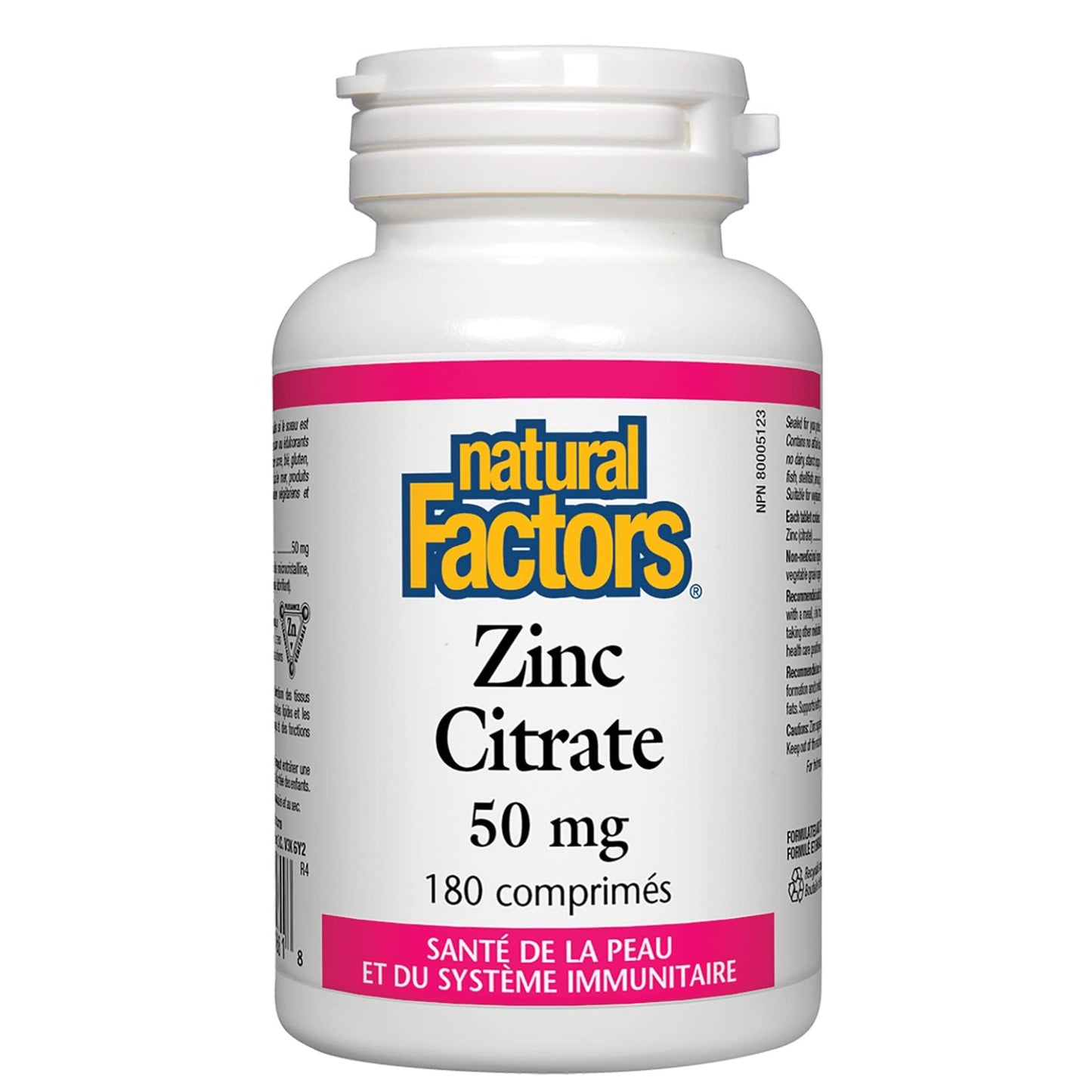 Natural Factors Zinc Citrate 50mg Tablets, 180 Count