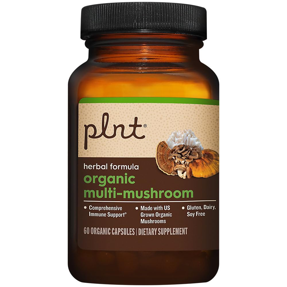 plnt Organic Multi-Mushroom - Herbal Formula for Comprehensive Immune Support, 60 Vegetarian Capsules