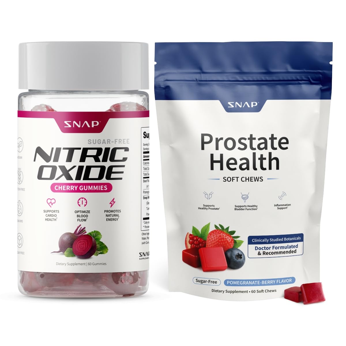Snap Supplements Nitric Oxide Beet Root Gummies + Prostate Health Soft Chews, 120 Count