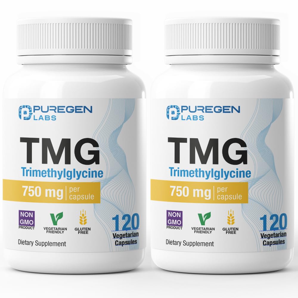 P Puregen Labs TMG 750 mg Trimethylglycine Capsules, 120 Count