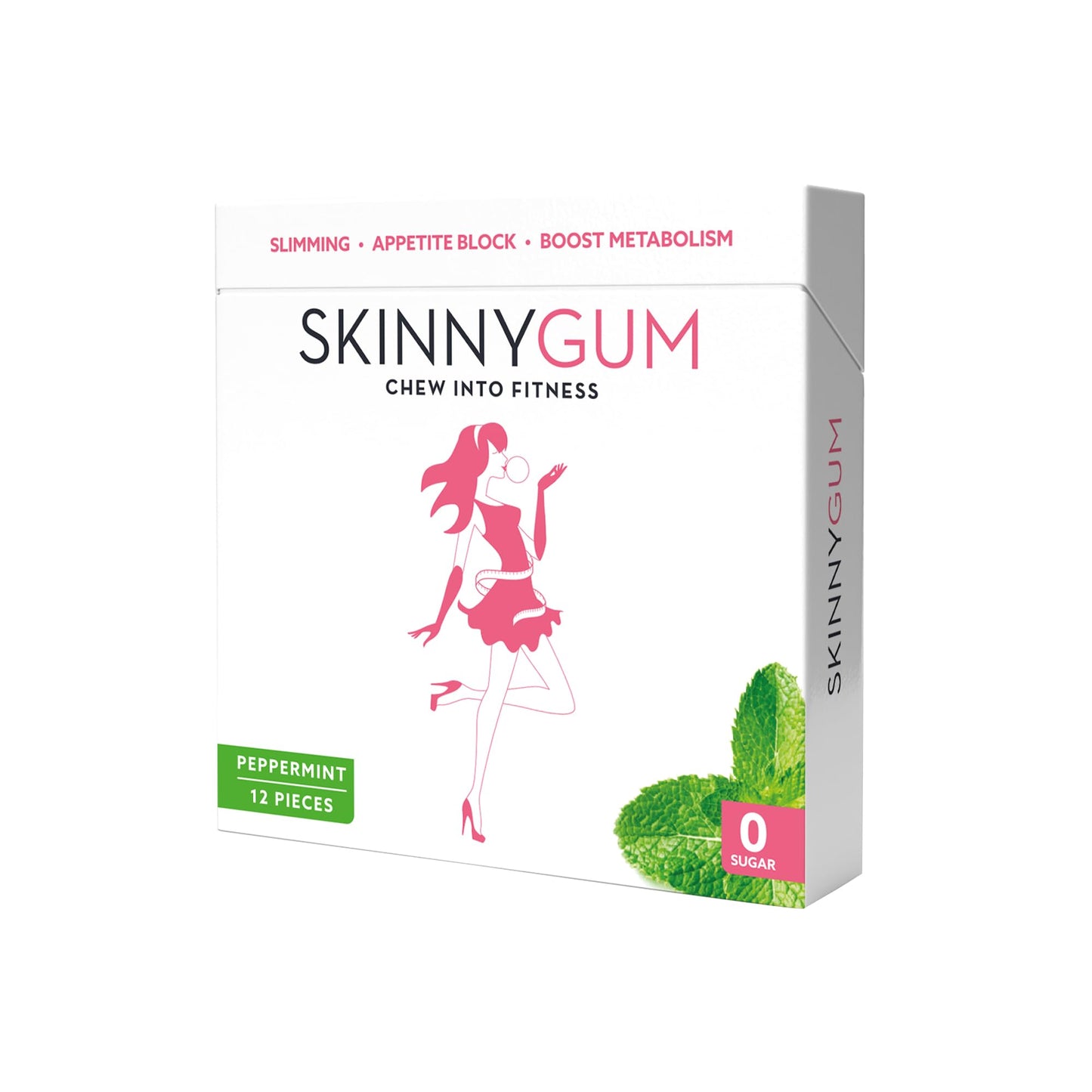 SKINNYGUM Sugar-Free Chewing Gum with Natural Mint Flavor Garcinia Cambodia Plastic-Free, Zero Calorie, Plant-Based, Chewable, 3-Count