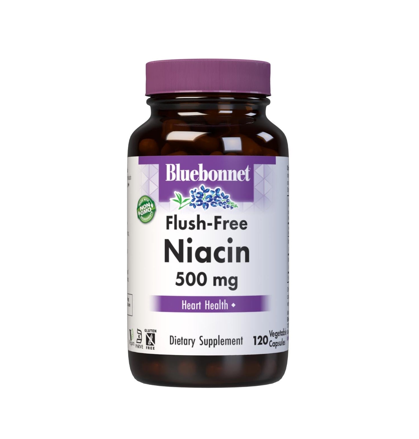 BlueBonnet Flush-Free Niacin 500mg Capsules, 120 Count