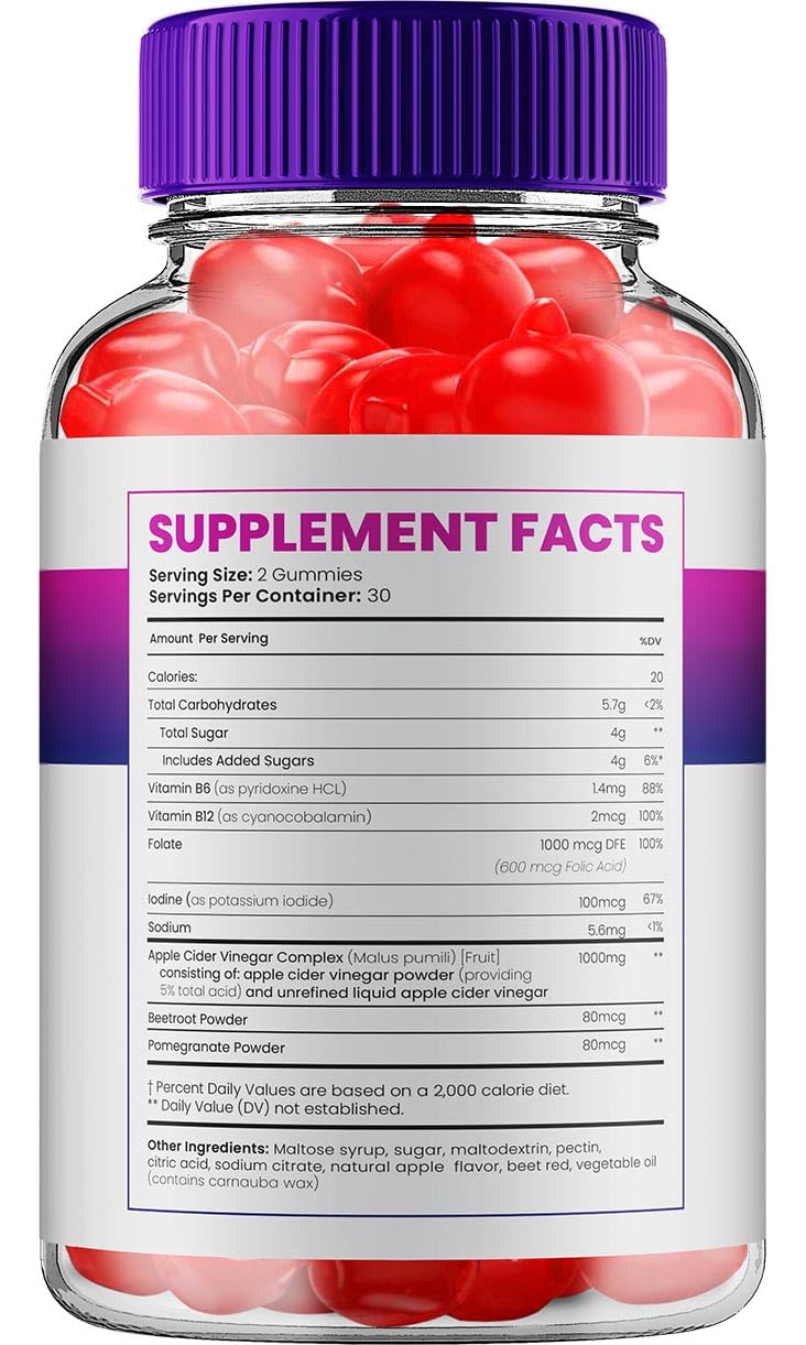 Indelo Fast Ripped ACV Gummies, 1000 mg Apple Cider Vinegar, 60 Gummies