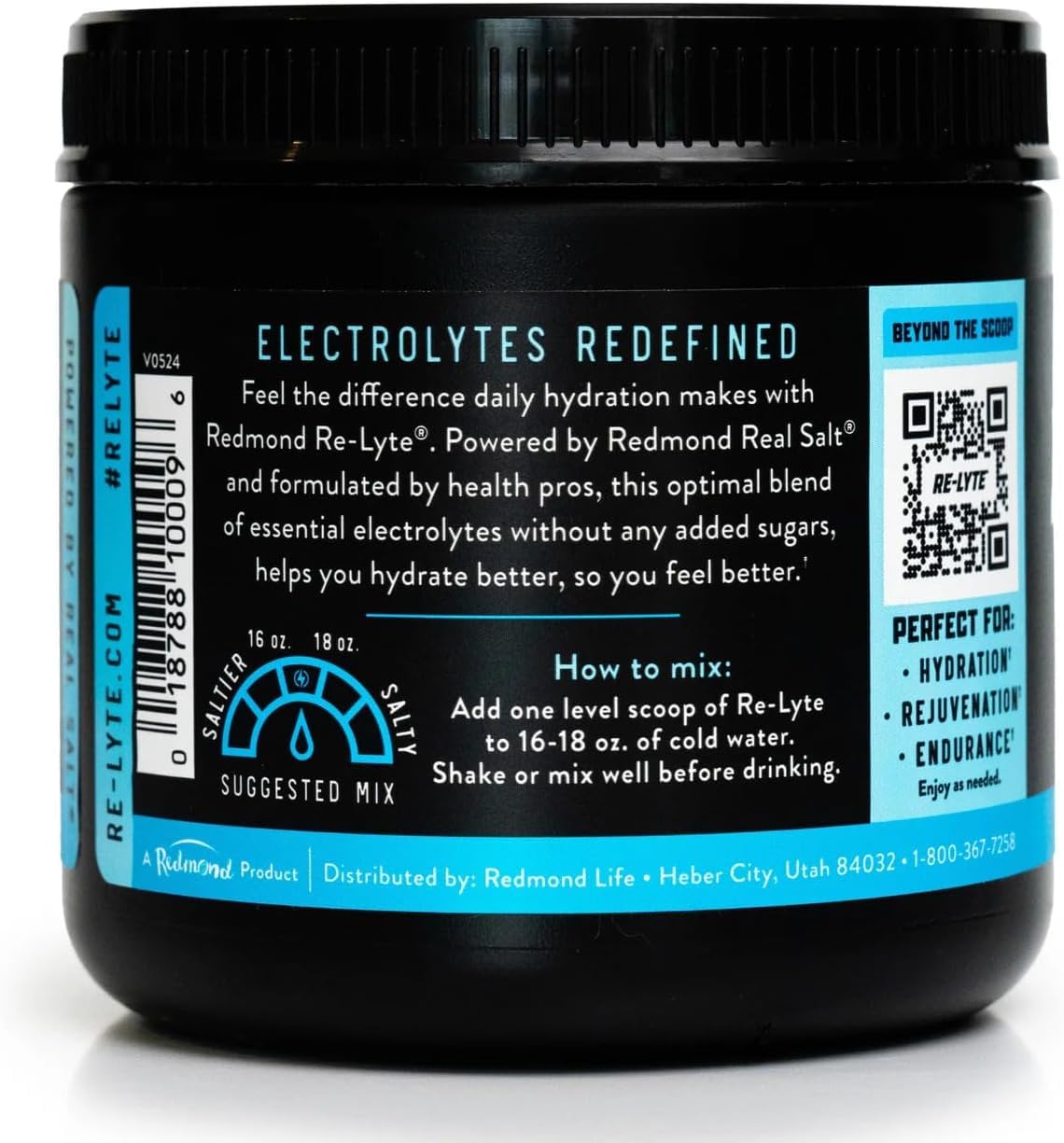 REDMOND Re-Lyte Hydration Electrolyte No Added Sugar (Unflavored) Powder 13.19 Ounces