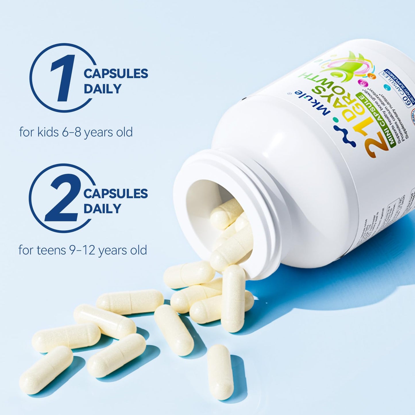 Mkule 21 Days Growth Mini Capsules Height Growth Supplement for Kids & Teens (Ages 6-13), 180 Capsules