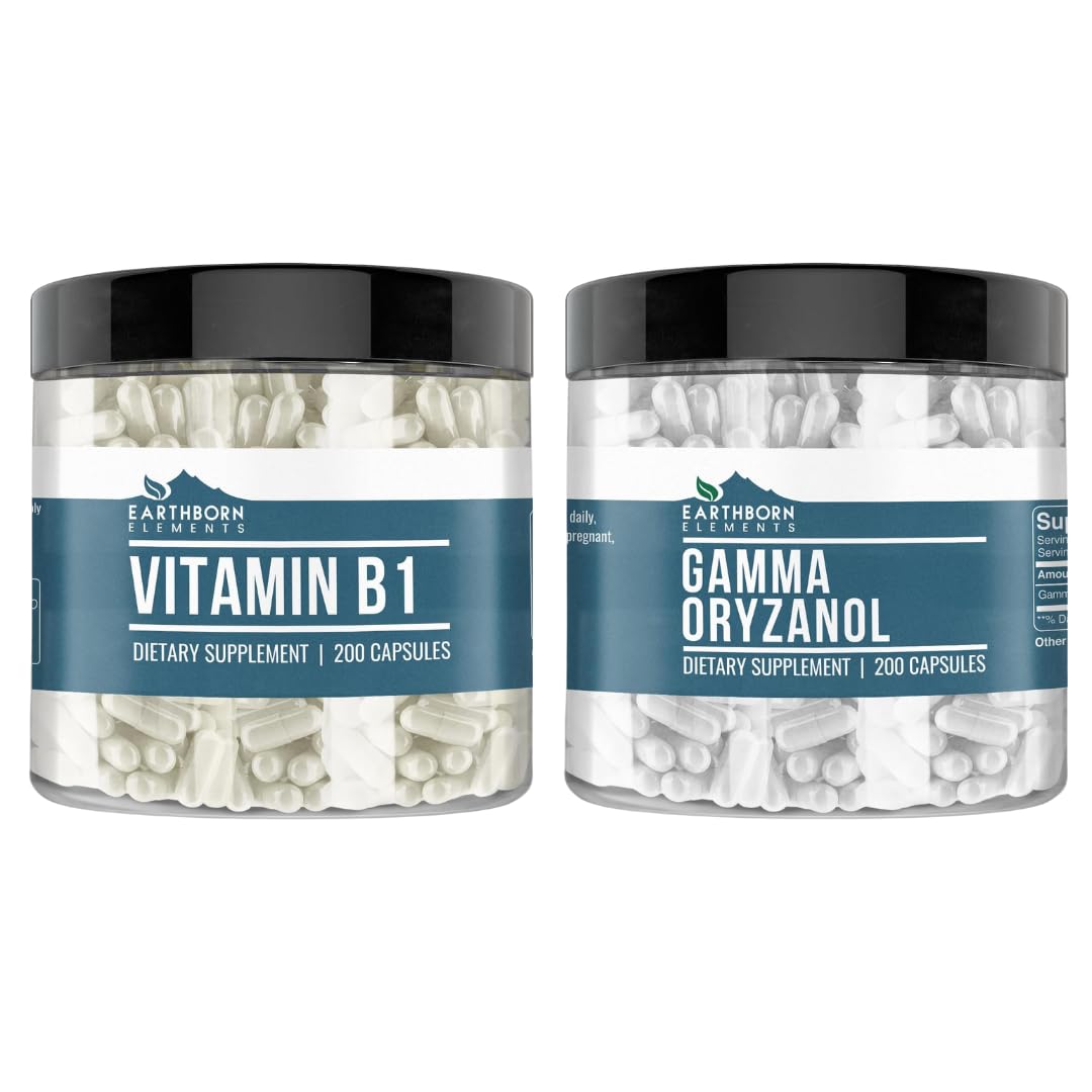 Earthborn Elements Vitamin B1 (Thiamine Mononitrate) and Gamma Oryzanol Bundle, 400 Capsules