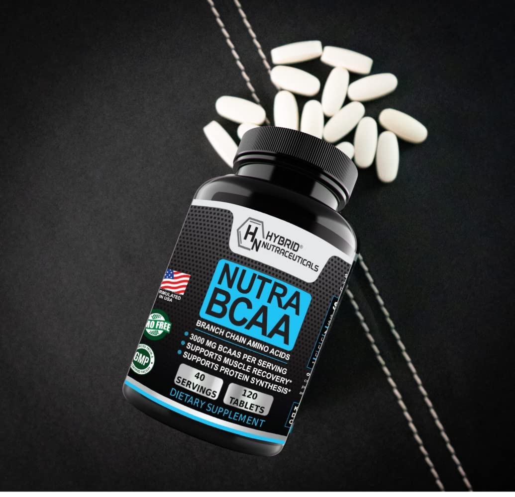 Hybrid Nutraceuticals Nutra BCAA 3000mg Branched Chain Amino Acids Supplements - Sugar Free Pre Workout, Non-GMO, Vegan, 120 Tablets
