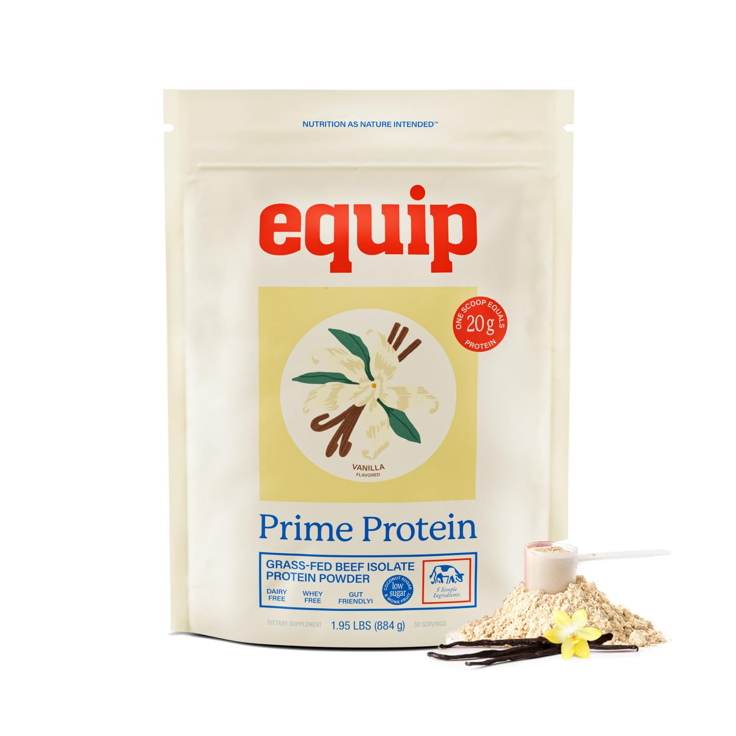 Equip Prime Protein Powder Beef Protein Isolate, Grass-Fed, Paleo & Keto Friendly, Gluten & Dairy Free, Vanilla, 30 Servings